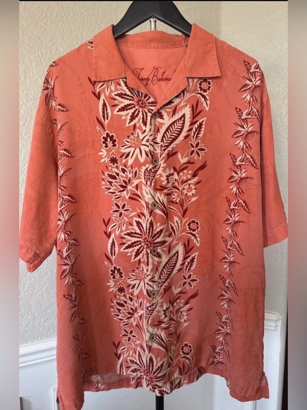 Tommy Bahama Coral and Cream Floral Short-Sleeve Camp Shirt